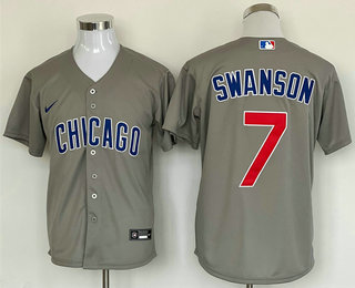 Mens Chicago Cubs #7 Dansby Swanson Grey Stitched MLB Cool Base Nike Jersey